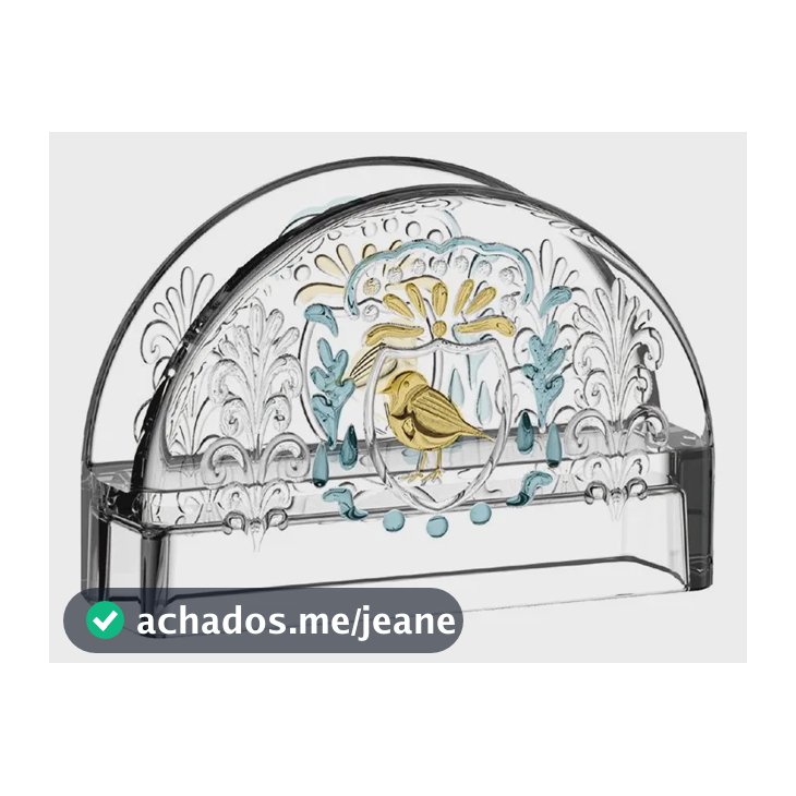 Porta Guardanapos Canary Cristal 12cm Lhermitage Transparente Com Detalhes Dourados E Azul-turquesa