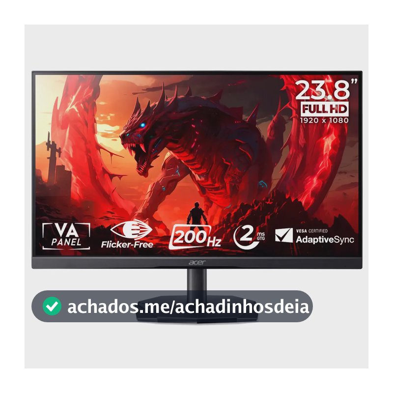 Monitor Gamer Acer Nitro 23.8 200hz 2ms FHD HDMI VA KG241Y-X3Bip Preto