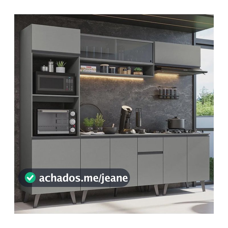 Armário De Cozinha Completa 260cm Cinza Nice Madesa GRNC2600013B