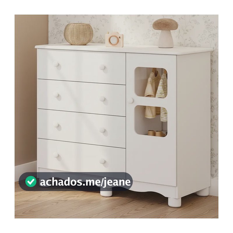 Cômoda De Bebê Infantil 1 Porta Com Janela 4 Gavetas 100 Mdf Branco