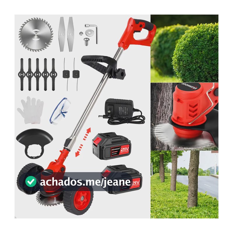 Roçadeira Cortador De Grama Eletrico 2 Baterias Com Road 110/127/220v Vermelho