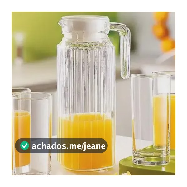 Jarra 1 Litro Com Tampa Para Água Suco Vidro Grosso Com Alça Cor Transparente Cinza