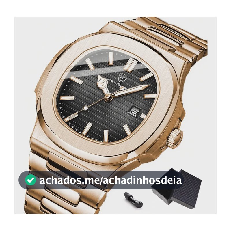 Relógio Analógico Poedagar Masculino, Aço Inoxidável Com Cat Rose-gold Preto