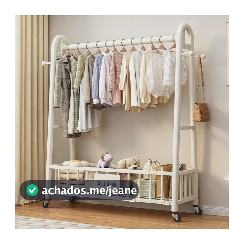 Bilimo Cabideiro Arara De Roupas Com Rodinhas E Cesto Branco