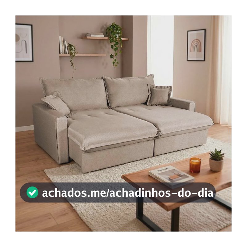 Sofá Cama Lume Sem Caixa 1,90m Linho Bege - King House Bege