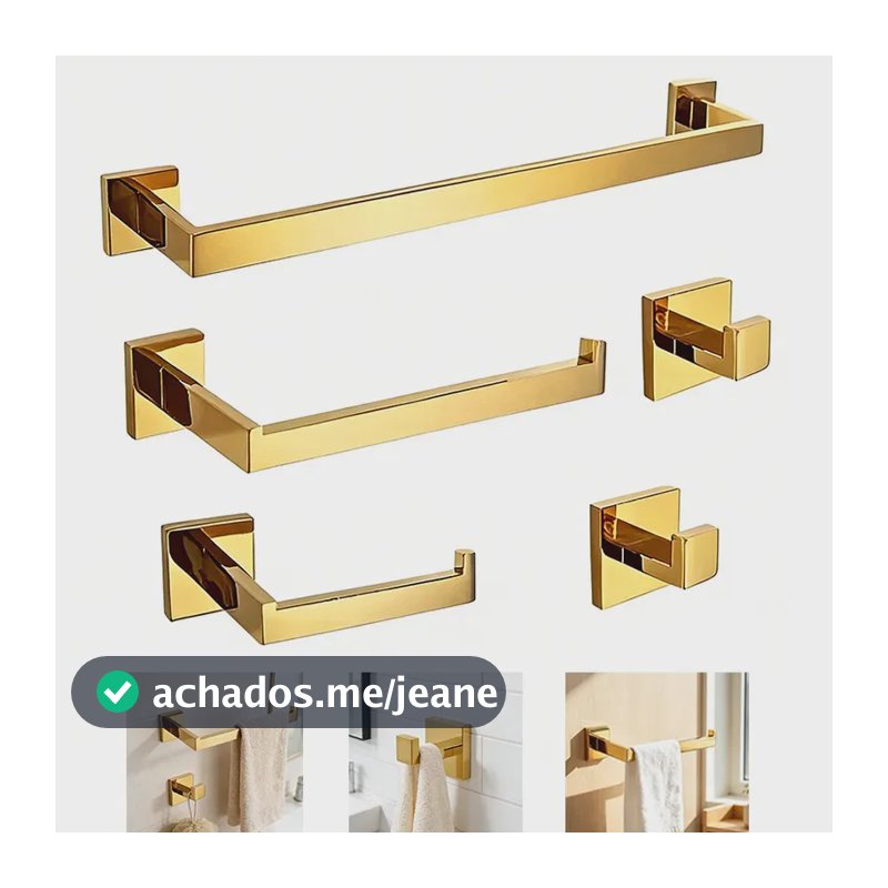 Kit De Acessórios Para Banheiro 5 Peças Hidralia Brilhante Dourad Moderno Cabide, Porta-toalhas,Suporte para rolo