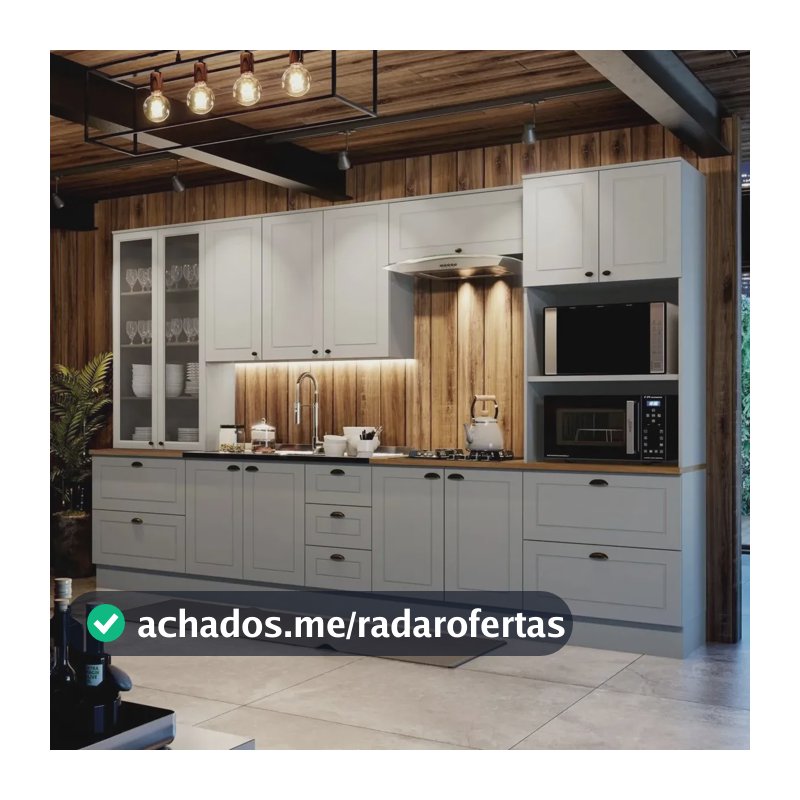 Cozinha Completa 6 Peças Com Cristaleira Emily Espresso Cinza/nature