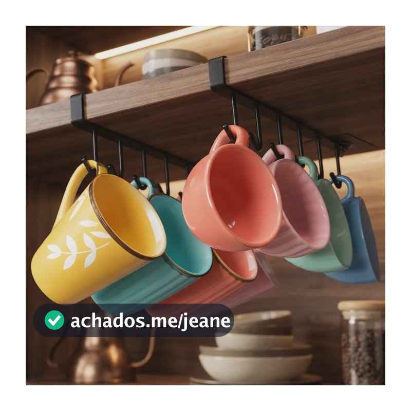 Porta Xícaras Canecas 6 Ganchos Armário Cozinha Preto
