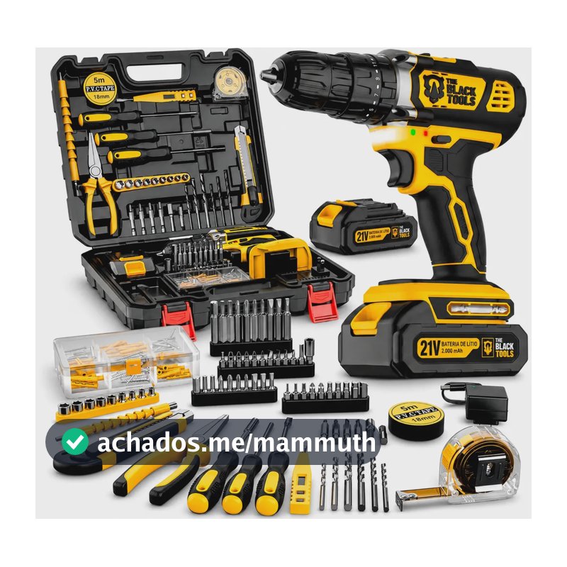 Parafusadeira Furadeira De Impacto The Black Tools Profissional a Bateria Com Maleta + Kit Acessórios 136 Peças Tbkit22