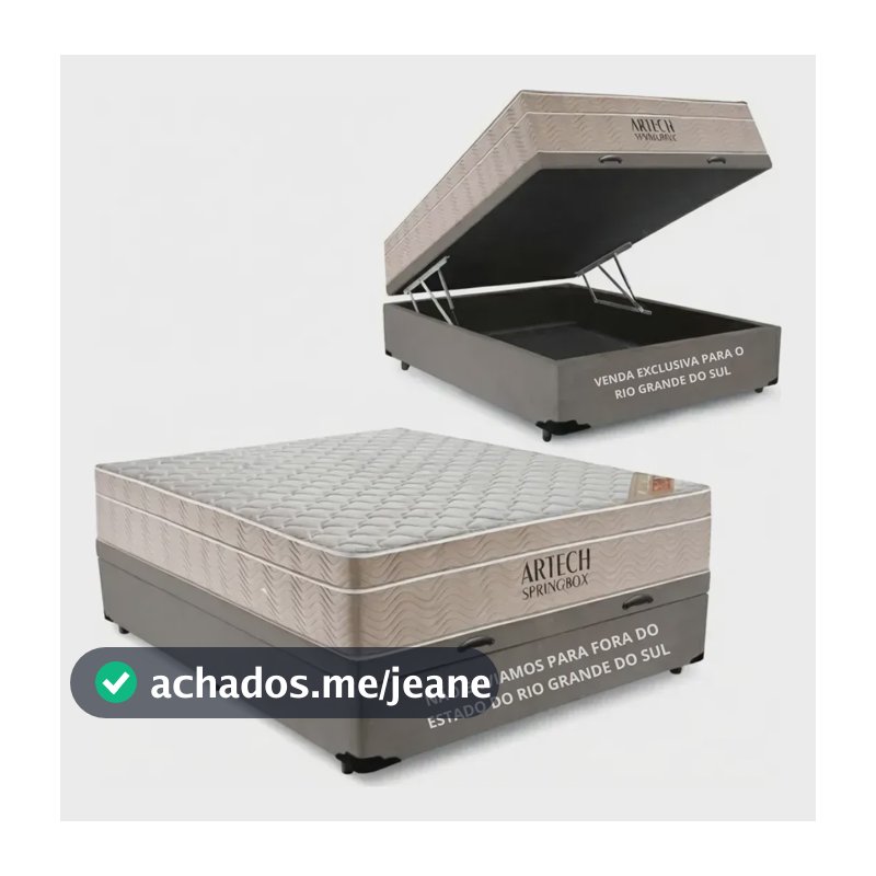 Cama Box Baú Casal Com Colchão Airtech Ortobom 138x188x70cm Cinza