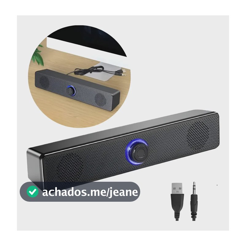 Caixa De Som Gamer Para Computador Pc Soundbar Usb Led Preto Preto