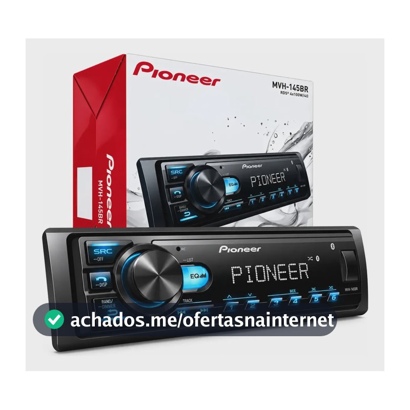 Rádio Pioneer Bluetooth 5.4 Automotivo MVH-145BR USB MP3 FM FLAC 1 DIN 4x23W RMS