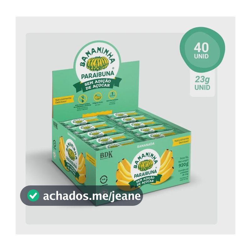 Bananinha Zero Açúcar 40 Unidades 920 g Banana Paraibuna