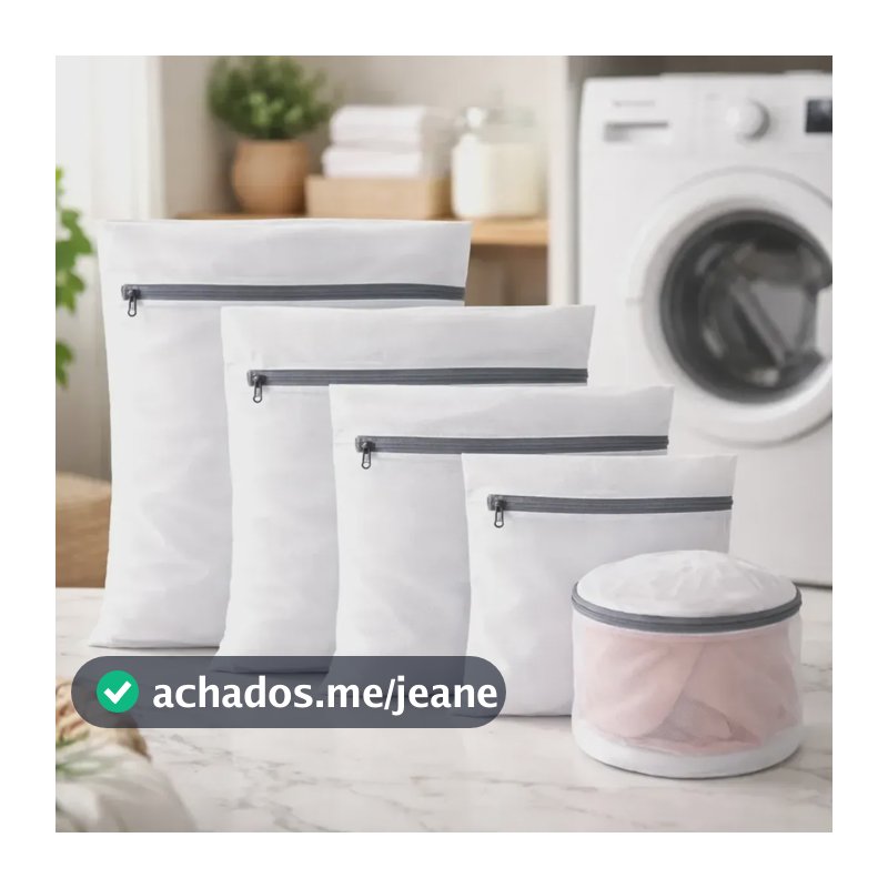 Kit 5 Sacos Para Máquina De Lavar Roupas Delicadas Lingerie Branco