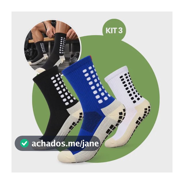 Kit 3 Pares Meia Antiderrapante Esportiva Futebol Treino Pro