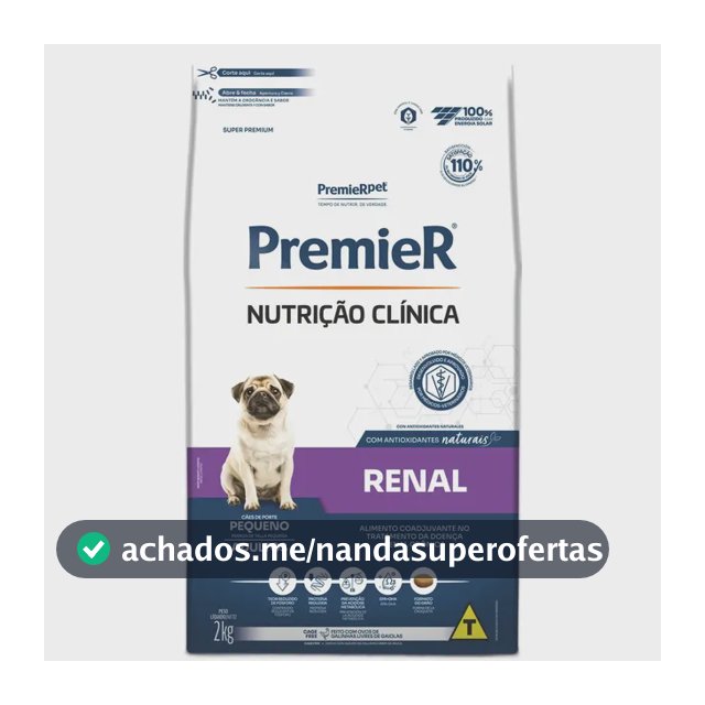 Premier Ração Seca Cães Adultos Raças Pequenas Renal 2kg