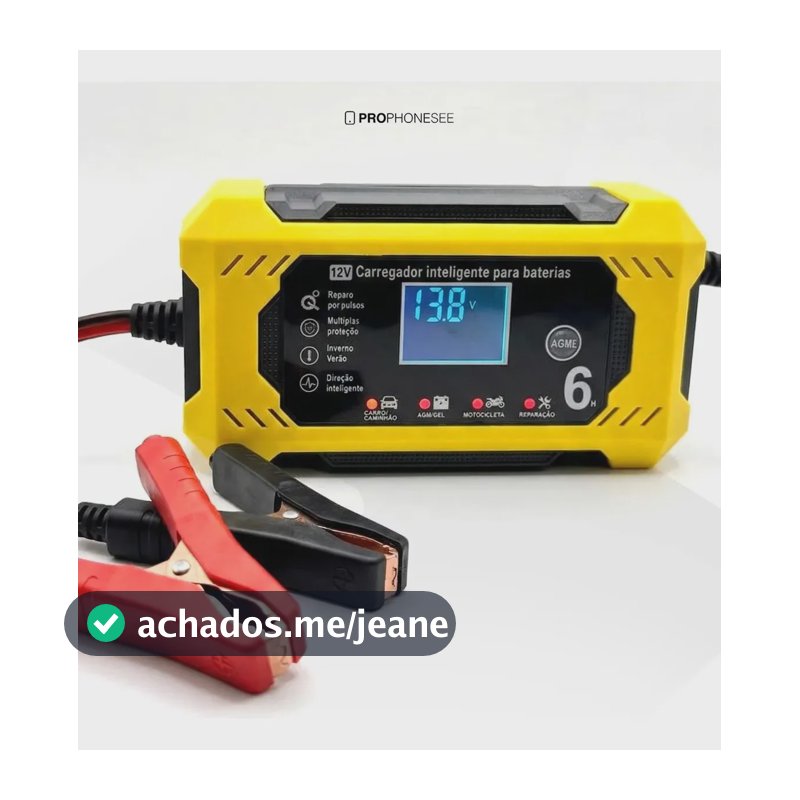Carregador De Bateria 12V Automotiva Inteligente Portátil Fonte Auxiliar Veicular Chupeta Rapida Carro Moto Lancha Jetski Caminhao Cabo 2m Eletrico Estacionaria Potente Led Recupera Carga Emergencia