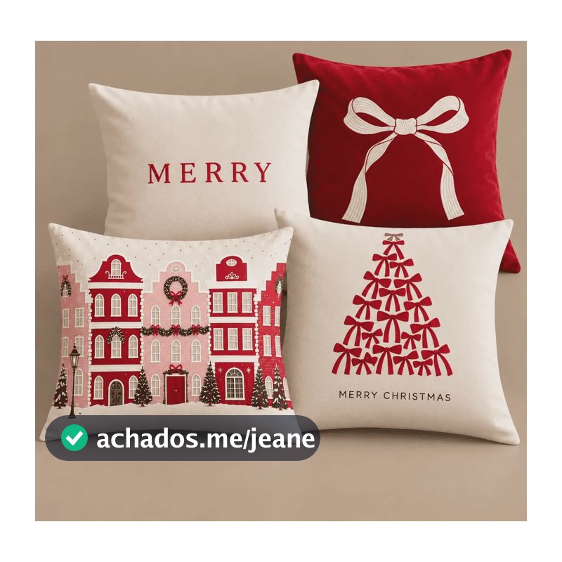 Kit 4 Capas Para Almofada Decorativa Tema - Natal Dos Laços Natal - Dos Laços