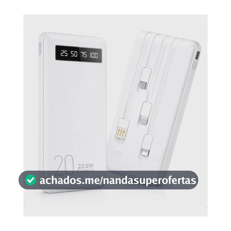 Power Bank 20000mah Carregador Portátil Turbo Rápido 22.5w Display Digital Branco