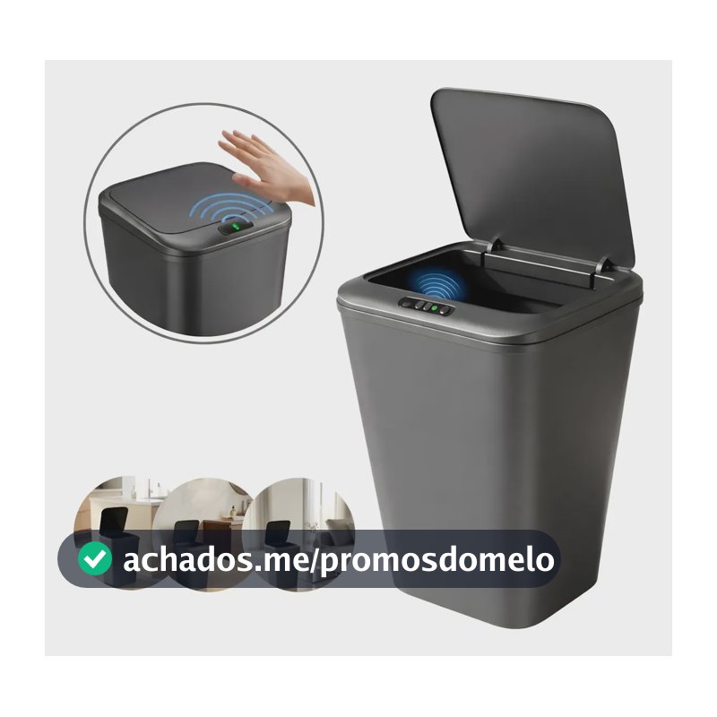 Lixeira De Sensor Automático Cor Cinza Recarregável Proximidade Moderna Sala Cozinha Banheiro Escritório