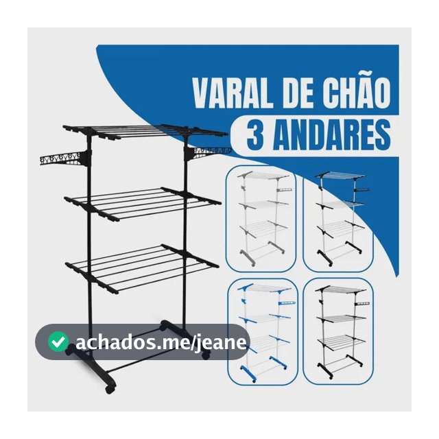 Varal de Chão Epsilon 3 Andares Dobrável com Rodas