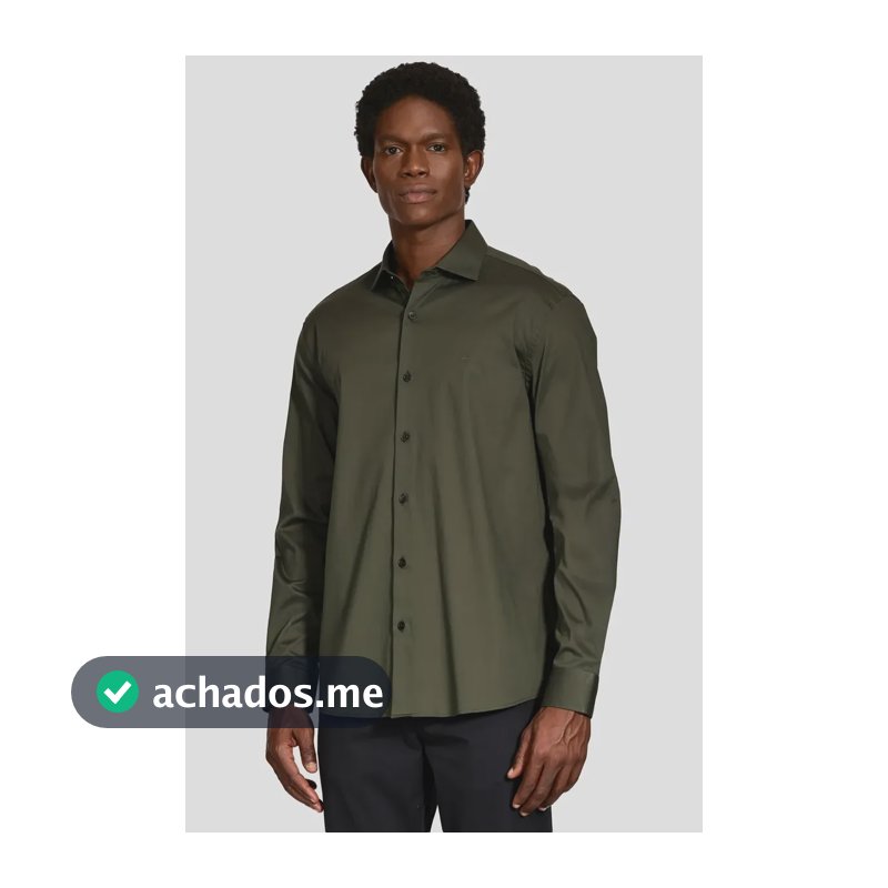 Camisa Aramis Manga Longa Slim Tricoline Stretch Verde Militar Xgg