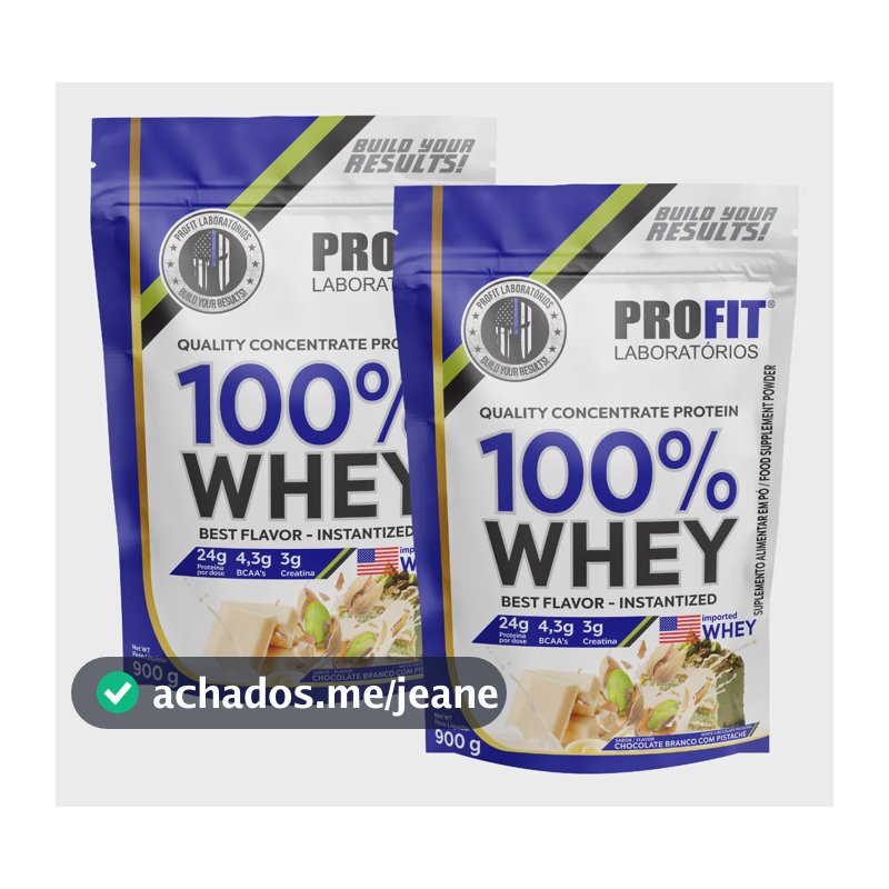 Kit 2 Whey Protein 100% De 900g Suplemento Diversos Sabores Chocolate Branco Com Pistache