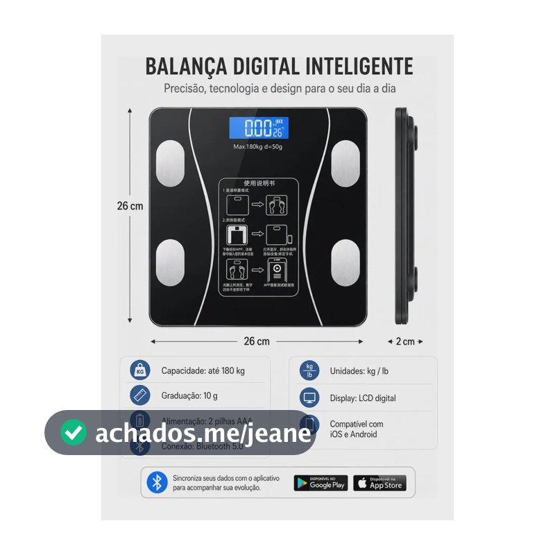 Balança Corporal Bioimpedância Profissional Bluetooth