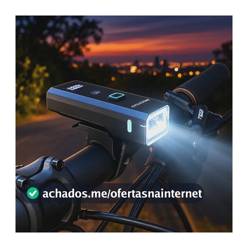 Farol Bike Led Potente Lanterna Recarregável Medidor Digital Preto