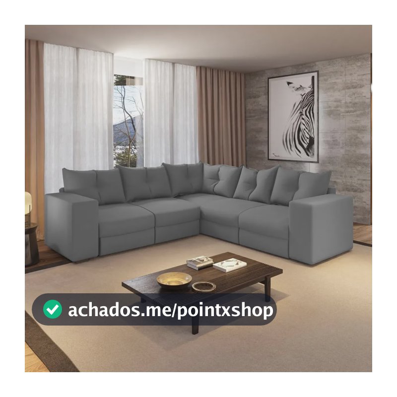 Sofa De Canto 5 Lugares Suede Qatar Estofados Cinza Capitonê