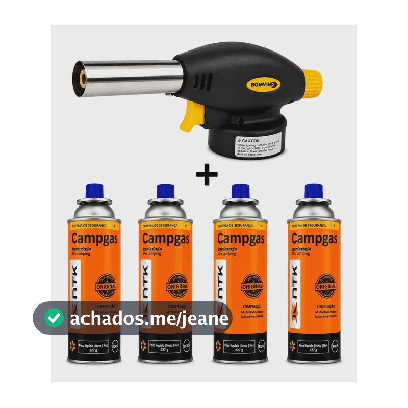 Kit Maçarico Portátil Culinário Com Regulagem  + 4 Refil Preto