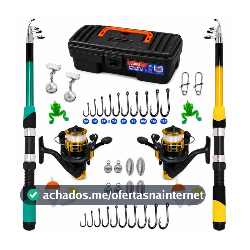 Kit Pesca Super Completo Premium Com Todos Acessórios Inclui 2 Varas + 2 Molinetes + 1 Maleta + 2 Guizos + 2 Iscas... Sortida