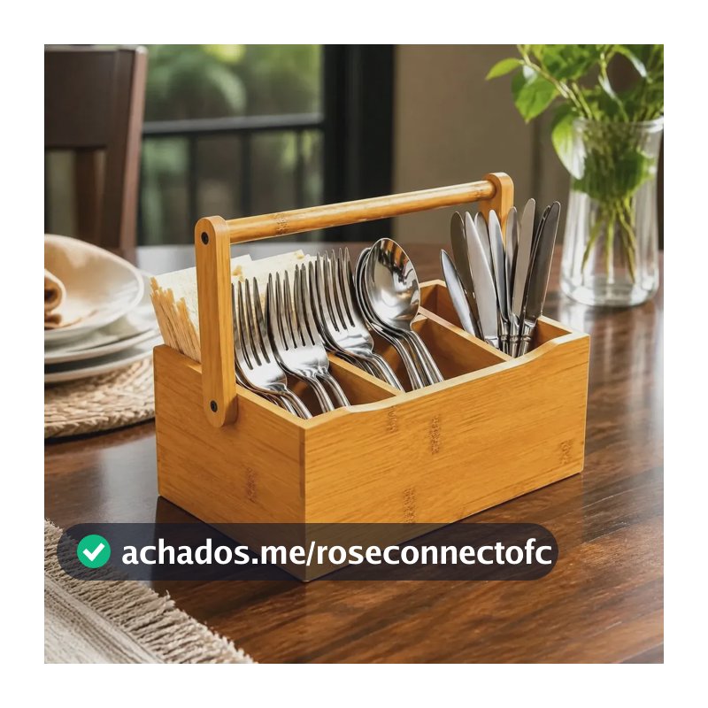 Porta Talheres Utensilios De Mesa Bambu Organizador Suporte Com Alça Resistente Nuun