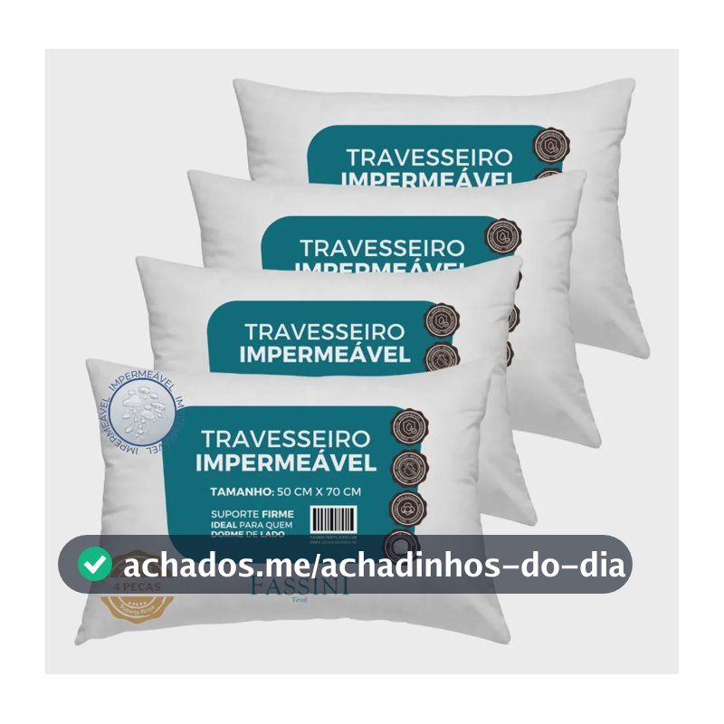 4 Travesseiros Antialérgico Impermeável 50x70 Super Macio Branco