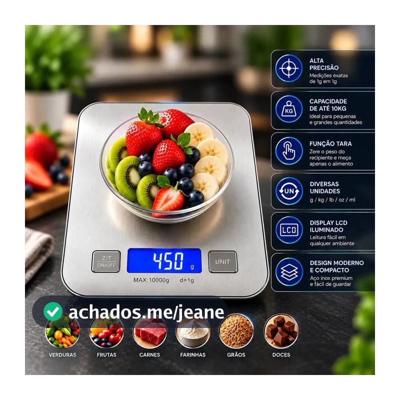 Balança Digital de Cozinha Hardline Cook, 10 Kg, com Função Tara e Display LCD