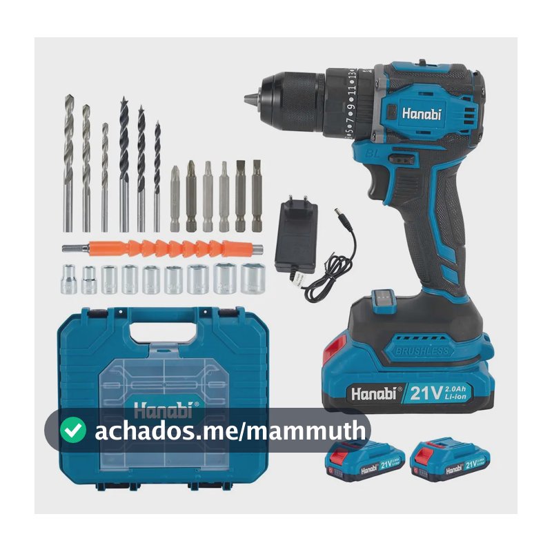 Parafusadeira Furadeira de Impacto Hanabi CY-3003 Brushless 2 Baterias 21v Cor Azul-petróleo Frequência 60hz 45N·m com 25 níveis de ajuste