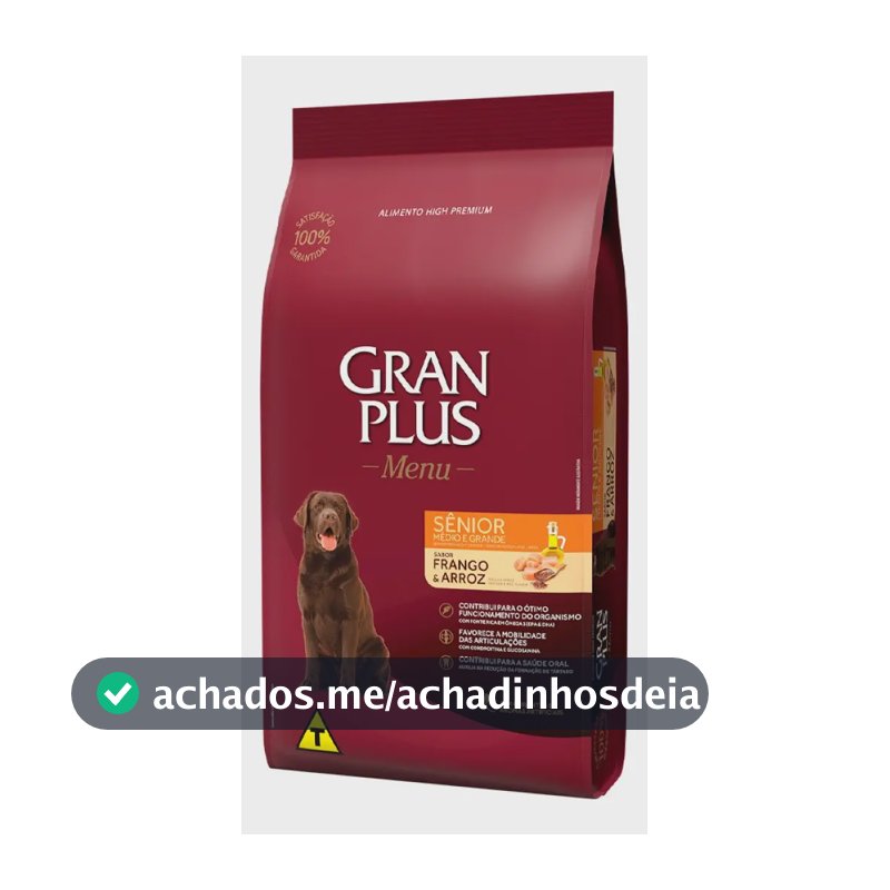 Ração Seca Gran Plus Menu Cães Sênior Médio/Grande Frango Arroz 15kg