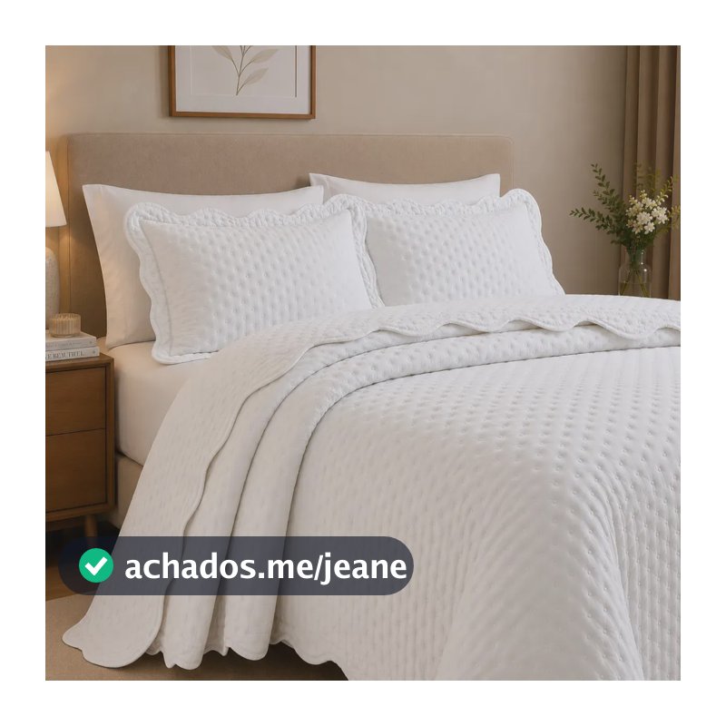 Kit Colcha Cobre Leito Balle Dots Casal 300 Fios Dupla Face Extra Macio Confortável e Elegante para Cama Posta Moderna Branco