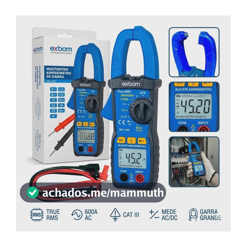 Multimetro Digital Alicate Amperímetro Exbom True Rms Ncv