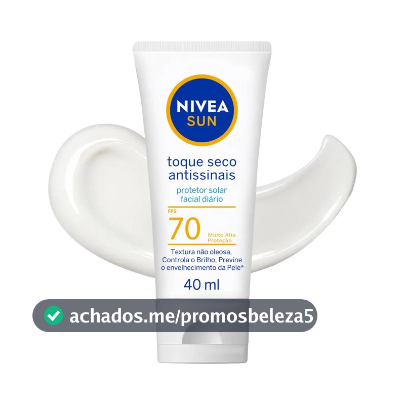 NIVEA SUN Protetor Solar Facial Toque Seco Antissinais FPS70 40ml, Alta Proteção UVA/UVB, Controla a Oleosidade, Previne Envelhecimento, Textura Leve