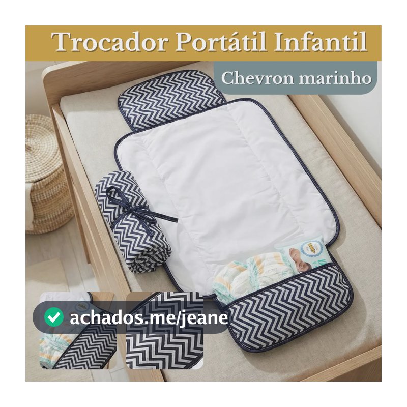 Trocador De Fralda Impermeável Dobrável Lindas Estampas CHEVRON AZUL MARINHO