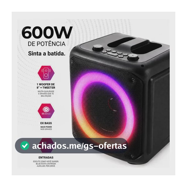 Caixa De Som Bluetooth Portátil 6,5 3000mah Karaokê Rgb Preto 5v