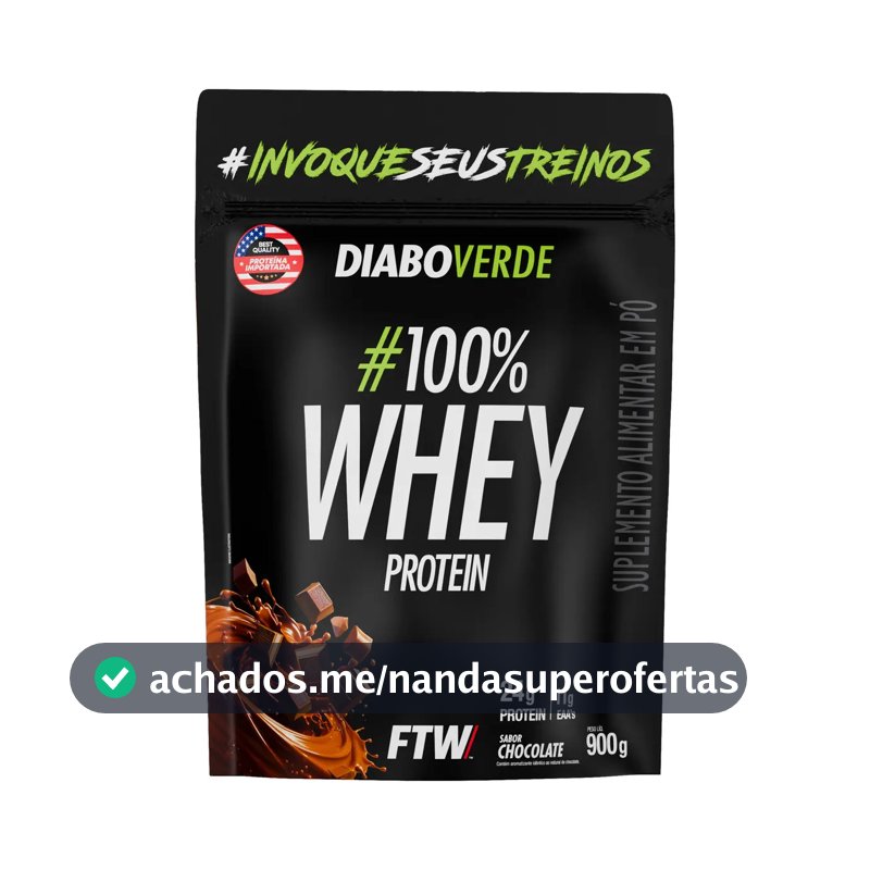 Suplemento Em Pó 100% Whey Protein Diabo Verde Sabor Chocolate Refil 900g FTW