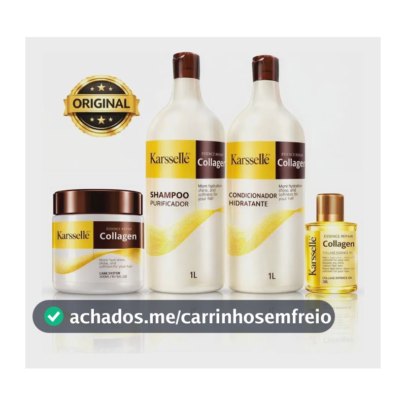 Kit Karssellé Máscara 500g + Shampoo 1l + Cond 1l + Óleo 7ml