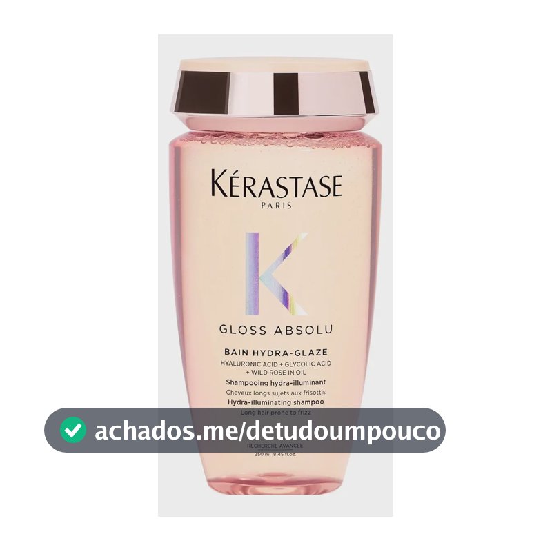 Kérastase, Bain Shampoo, Gloss Absolu, Hydra Glaze, Ação Anti-frizz com Ácido Hialurônico, Ácido Glicólico e Óleo De Rosa Silvestre, Potencializa o Brilho 250ml