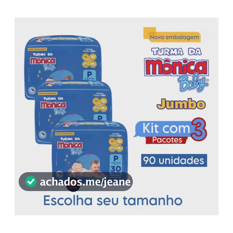 Kit 3 Pacotes De Fralda Turma Da Monica Baby jumbo Rn,p,m,g P Sem Gênero