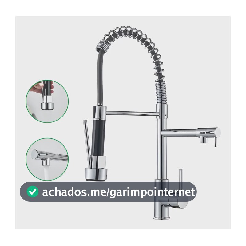 Torneira Gourmet Cozinha 50cm Metal Spray Duo Monocomando Acabamento Cromo Polido Espelhado Cor Cromado Winda