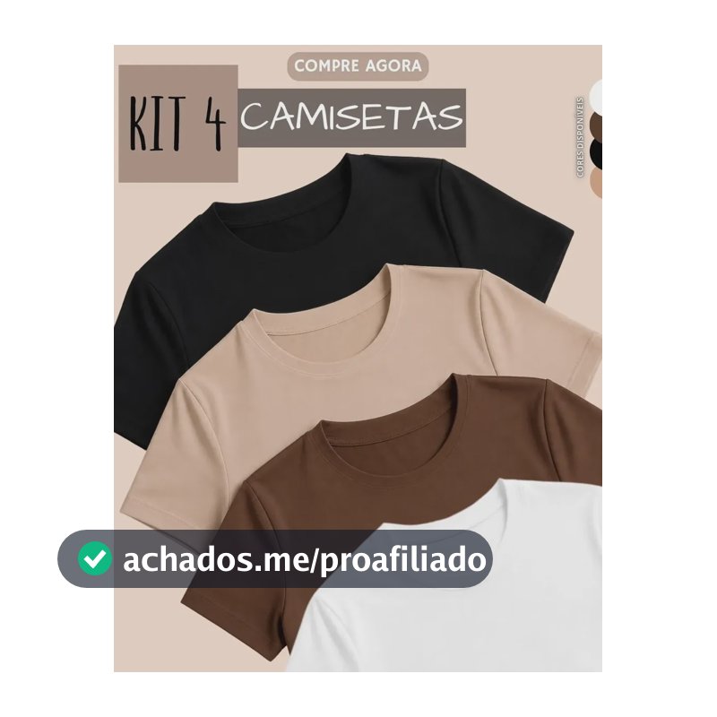 Kit 4 Blusas Feminina Suplex Estilosa T Shirt Básica Casual Preto + Branco + Marrom + Nude Liso P/m (36-38)