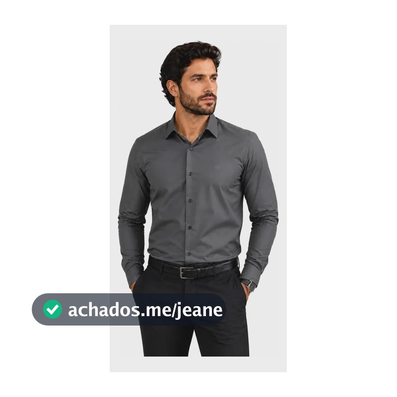 Camisa Social Masculina Ogochi Slim Original Manga Longa Chumbo M