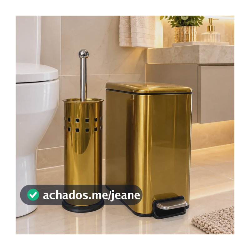 Lixeira 5l Retangular Escova Dourada Espelhada Casa Golden Dourado Ouro Espelhado